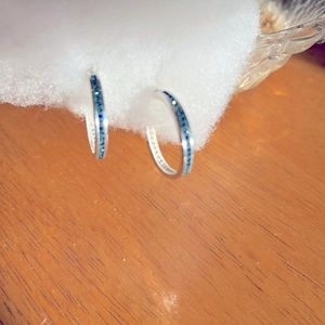 Inlayed stone hoop earrings